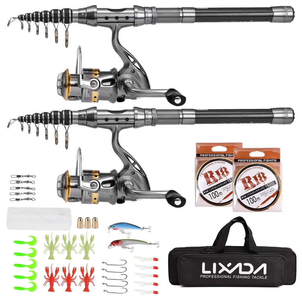 2PCS Telescopic Fishing Rod and Reel Combo Kit,Spinning Fishing Reel Gear Organizer Pole Set