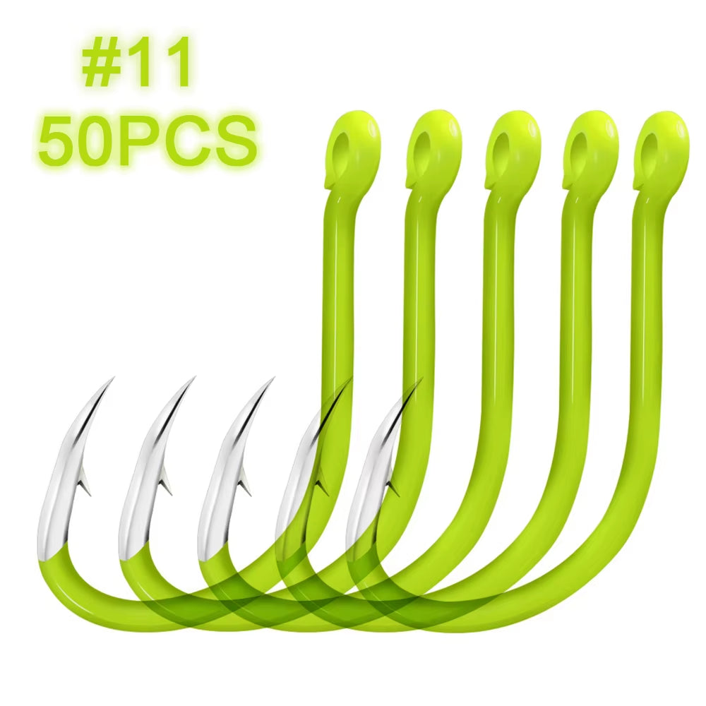 Lixada 50Pcs Fluorescent Fishing Hooks High Carbon Steel Fishing Hooks Fishing Tackle Accessories