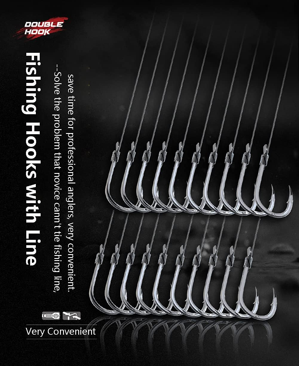 Small Fishing Hooks with Line, Tiny Fishing Hook on Nylon Line (Pack of 20)